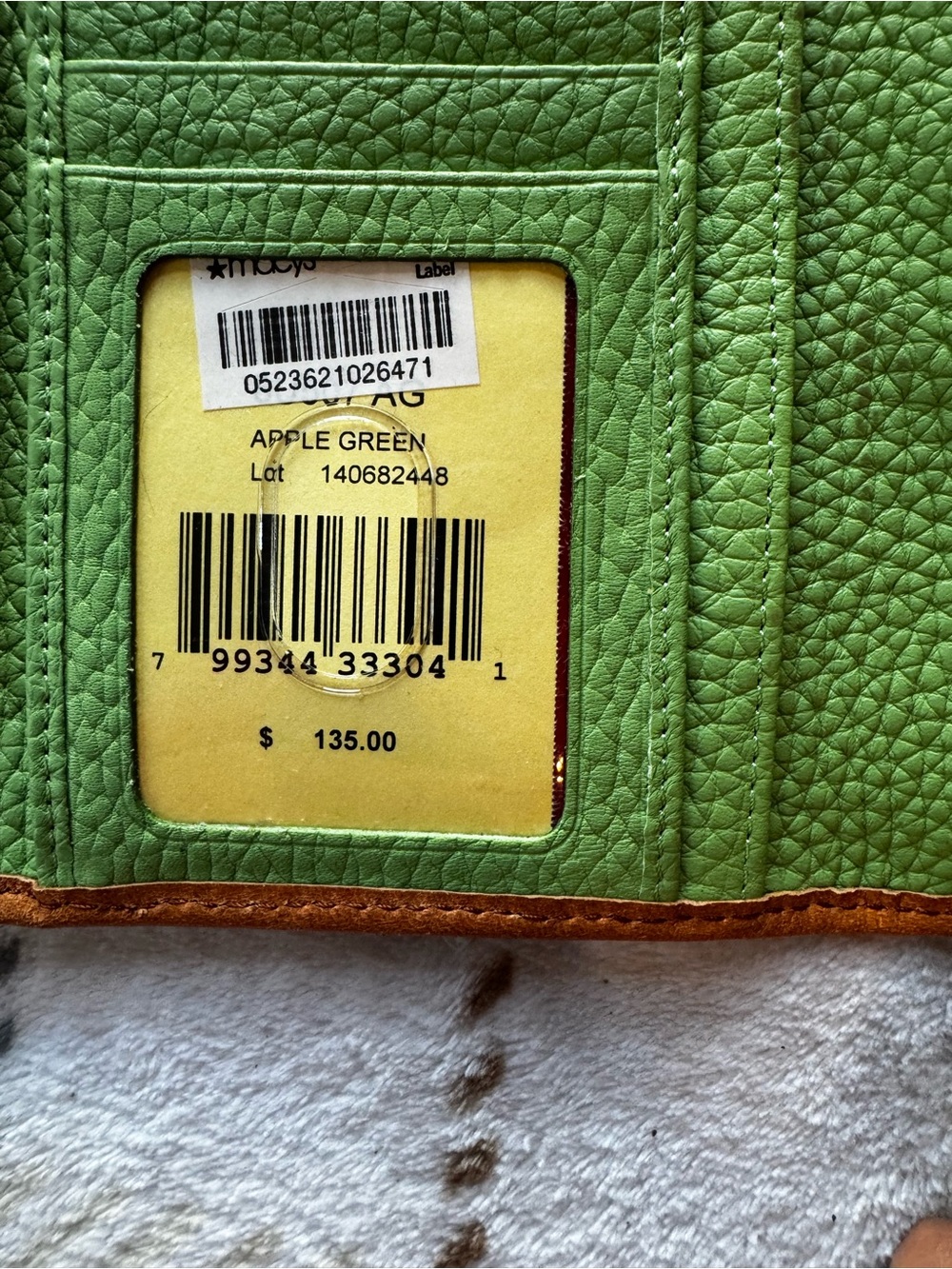 Dooney & Bourke Apple Green Leather Card & Key Holder with Brown Trim - Picture 5 of 5